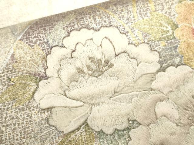 平和屋着物●六通太鼓柄袋帯 刺繍 扇面花唐草文 金銀彩 正絹 逸品 CAAJ0906eg