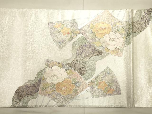 平和屋着物●六通太鼓柄袋帯 刺繍 扇面花唐草文 金銀彩 正絹 逸品 CAAJ0906eg