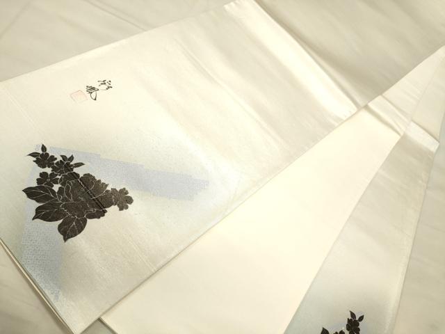 平和屋着物●六通太鼓柄袋帯 作家物 草花文 銀糸 正絹 逸品 CAAJ0910eg
