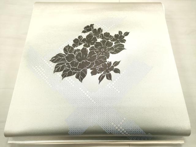 平和屋着物●六通太鼓柄袋帯 作家物 草花文 銀糸 正絹 逸品 CAAJ0910eg