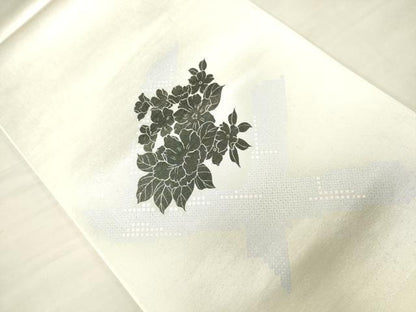 平和屋着物●六通太鼓柄袋帯 作家物 草花文 銀糸 正絹 逸品 CAAJ0910eg