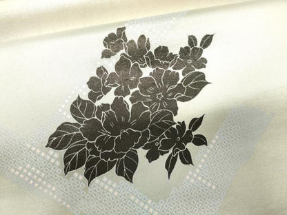 平和屋着物●六通太鼓柄袋帯 作家物 草花文 銀糸 正絹 逸品 CAAJ0910eg