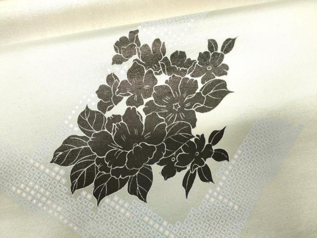 平和屋着物●六通太鼓柄袋帯 作家物 草花文 銀糸 正絹 逸品 CAAJ0910eg