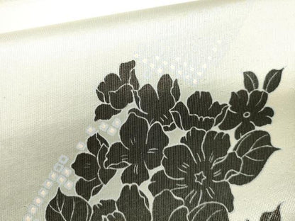 平和屋着物●六通太鼓柄袋帯 作家物 草花文 銀糸 正絹 逸品 CAAJ0910eg