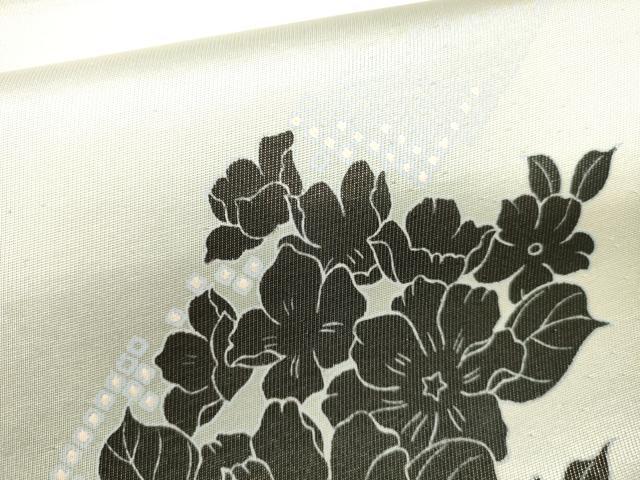 平和屋着物●六通太鼓柄袋帯 作家物 草花文 銀糸 正絹 逸品 CAAJ0910eg