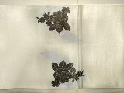 平和屋着物●六通太鼓柄袋帯 作家物 草花文 銀糸 正絹 逸品 CAAJ0910eg