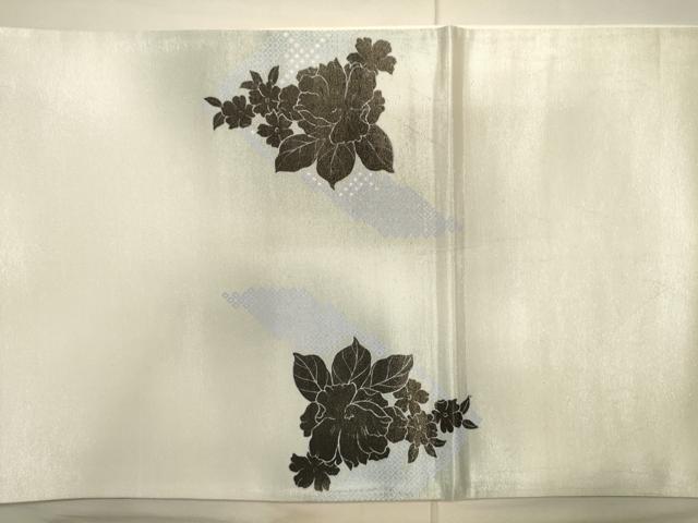 平和屋着物●六通太鼓柄袋帯 作家物 草花文 銀糸 正絹 逸品 CAAJ0910eg