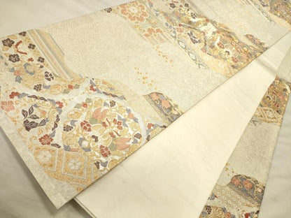 平和屋着物●六通柄袋帯 唐織 流水向かい鳥花文 金銀糸 正絹 逸品 CAAJ0927eg