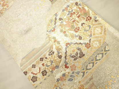 平和屋着物●六通柄袋帯 唐織 流水向かい鳥花文 金銀糸 正絹 逸品 CAAJ0927eg