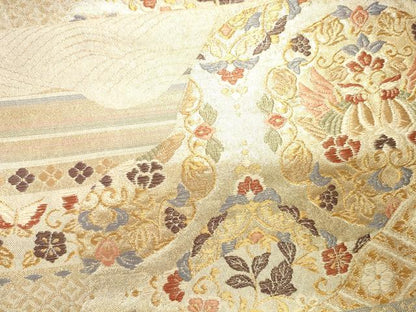 平和屋着物●六通柄袋帯 唐織 流水向かい鳥花文 金銀糸 正絹 逸品 CAAJ0927eg