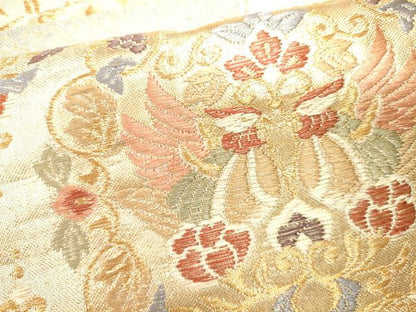 平和屋着物●六通柄袋帯 唐織 流水向かい鳥花文 金銀糸 正絹 逸品 CAAJ0927eg