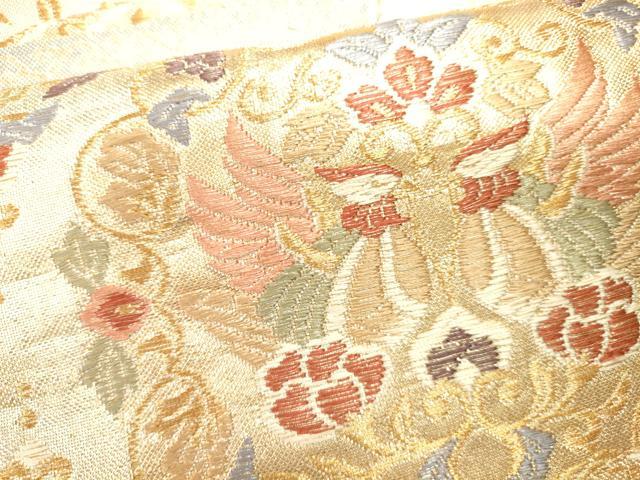 平和屋着物●六通柄袋帯 唐織 流水向かい鳥花文 金銀糸 正絹 逸品 CAAJ0927eg