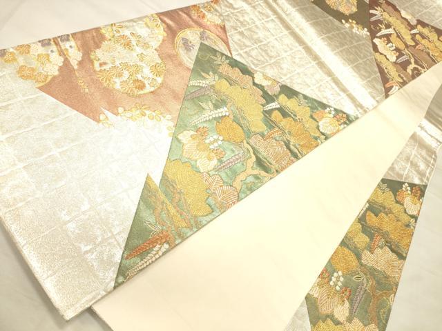 平和屋着物●六通太鼓柄袋帯 草花丸文 金銀糸 正絹 逸品 CAAJ0986eg
