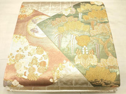 平和屋着物●六通太鼓柄袋帯 草花丸文 金銀糸 正絹 逸品 CAAJ0986eg
