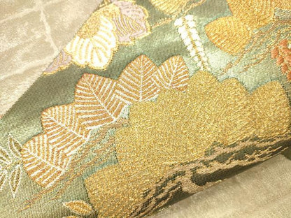 平和屋着物●六通太鼓柄袋帯 草花丸文 金銀糸 正絹 逸品 CAAJ0986eg