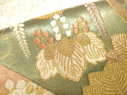 平和屋着物●六通太鼓柄袋帯 草花丸文 金銀糸 正絹 逸品 CAAJ0986eg