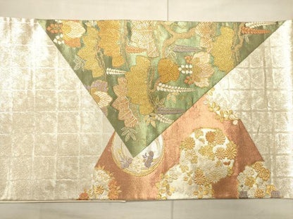 平和屋着物●六通太鼓柄袋帯 草花丸文 金銀糸 正絹 逸品 CAAJ0986eg