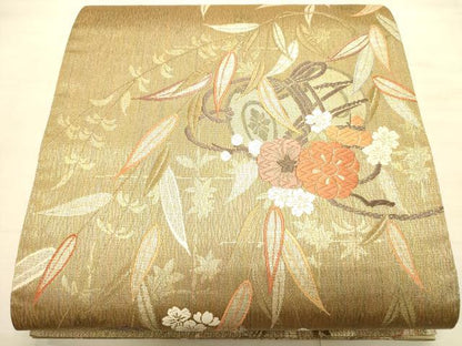 平和屋着物●六通柄袋帯 唐織 鼓笹花文 金銀糸 正絹 逸品 CAAJ1003eg