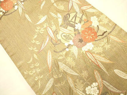 平和屋着物●六通柄袋帯 唐織 鼓笹花文 金銀糸 正絹 逸品 CAAJ1003eg