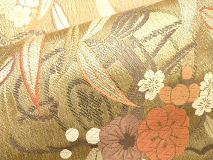平和屋着物●六通柄袋帯 唐織 鼓笹花文 金銀糸 正絹 逸品 CAAJ1003eg