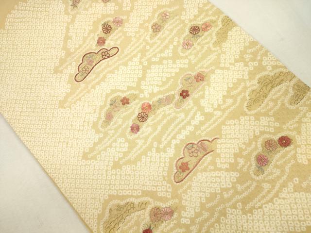 平和屋着物●太鼓柄袋帯 絞り 刺繍 松葉草花文 金彩 正絹 逸品 CAAJ1218eg