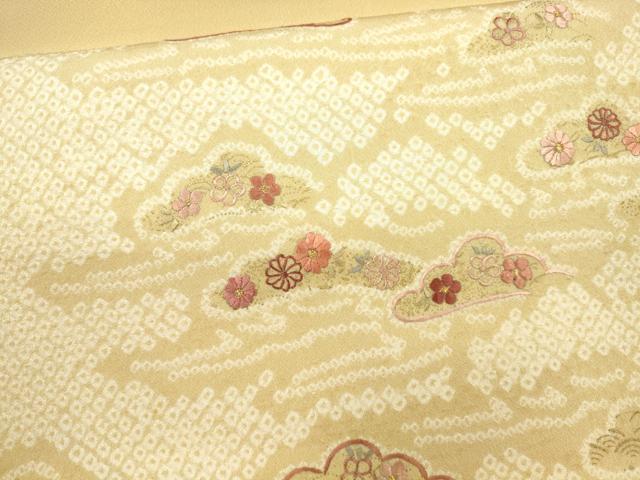 平和屋着物●太鼓柄袋帯 絞り 刺繍 松葉草花文 金彩 正絹 逸品 CAAJ1218eg