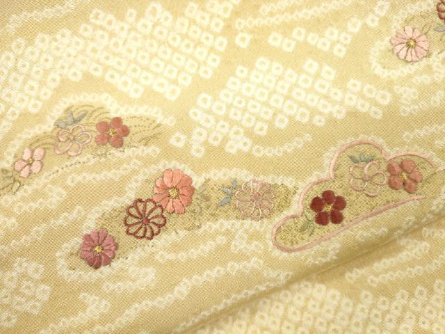 平和屋着物●太鼓柄袋帯 絞り 刺繍 松葉草花文 金彩 正絹 逸品 CAAJ1218eg