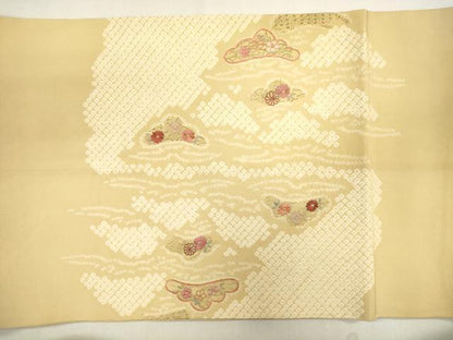 平和屋着物●太鼓柄袋帯 絞り 刺繍 松葉草花文 金彩 正絹 逸品 CAAJ1218eg