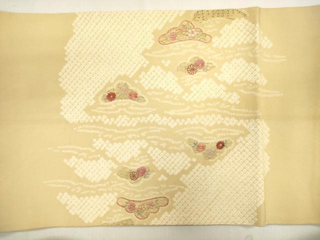 平和屋着物●太鼓柄袋帯 絞り 刺繍 松葉草花文 金彩 正絹 逸品 CAAJ1218eg