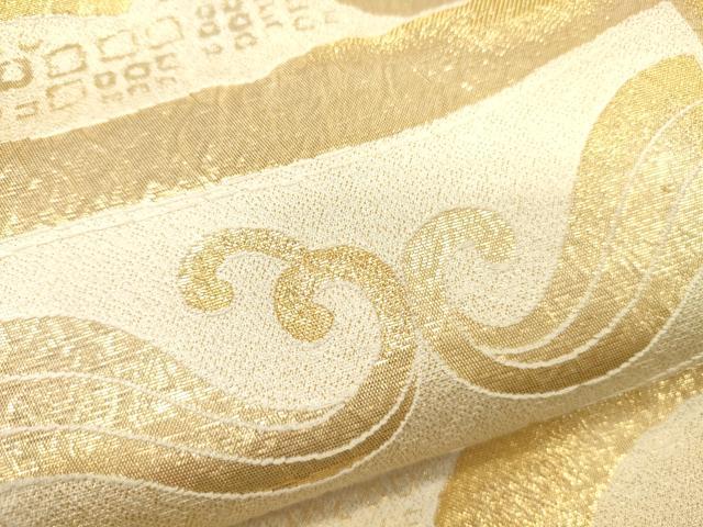 平和屋着物●六通柄袋帯 花絵皿文 金糸 正絹 逸品 CAAJ1516eg