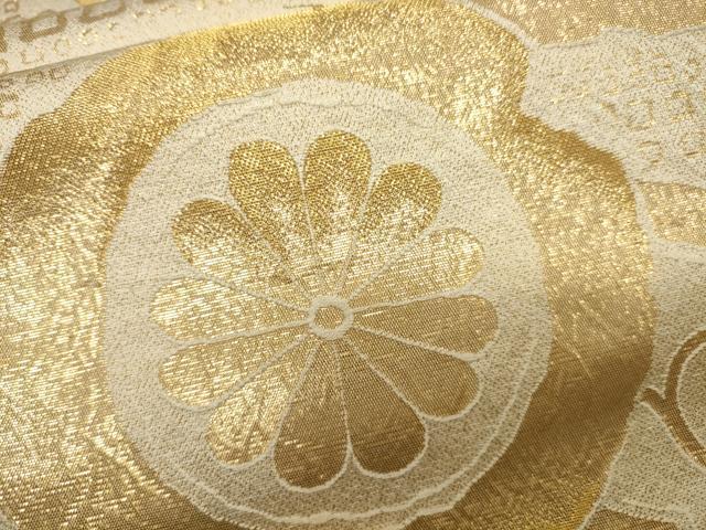 平和屋着物●六通柄袋帯 花絵皿文 金糸 正絹 逸品 CAAJ1516eg