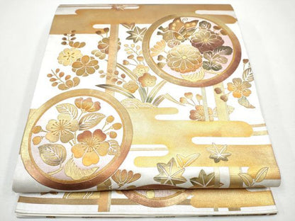 平和屋着物●六通太鼓柄袋帯 花蝶丸文 金彩 逸品 CAAJ2070hy