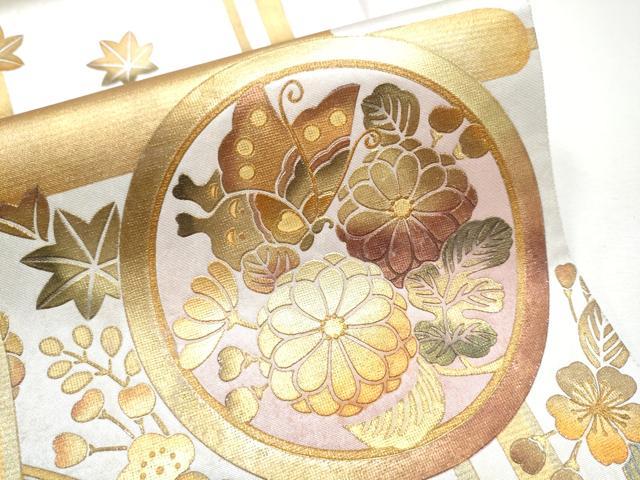 平和屋着物●六通太鼓柄袋帯 花蝶丸文 金彩 逸品 CAAJ2070hy