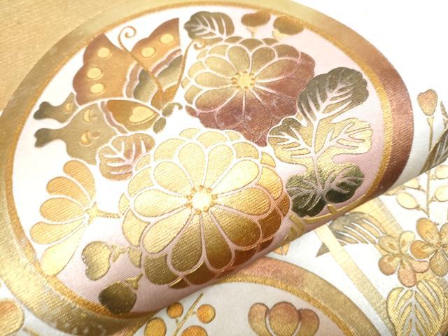 平和屋着物●六通太鼓柄袋帯 花蝶丸文 金彩 逸品 CAAJ2070hy