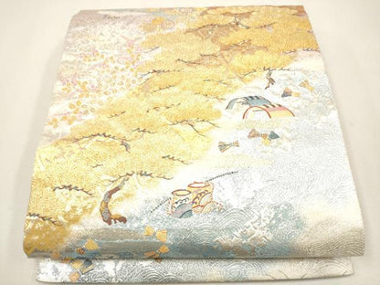 平和屋着物●六通柄袋帯 瑞鶴松峰文 金銀糸 逸品 CAAJ2106