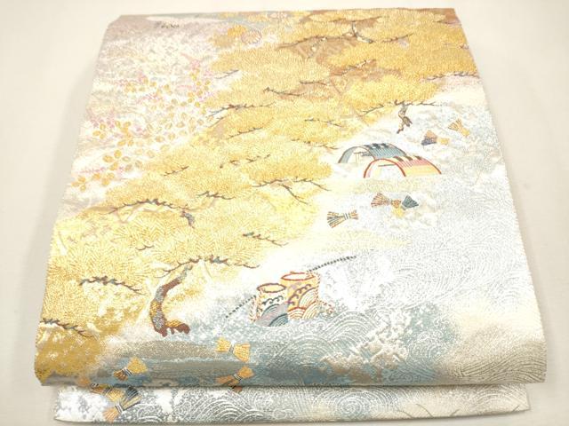 平和屋着物●六通柄袋帯 瑞鶴松峰文 金銀糸 逸品 CAAJ2106