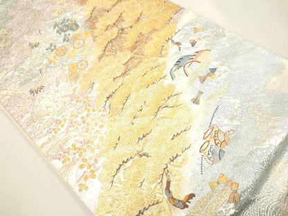 平和屋着物●六通柄袋帯 瑞鶴松峰文 金銀糸 逸品 CAAJ2106