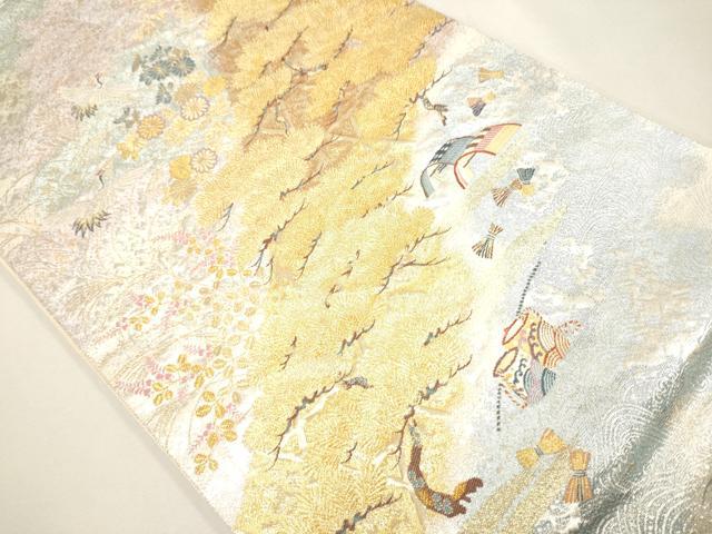平和屋着物●六通柄袋帯 瑞鶴松峰文 金銀糸 逸品 CAAJ2106