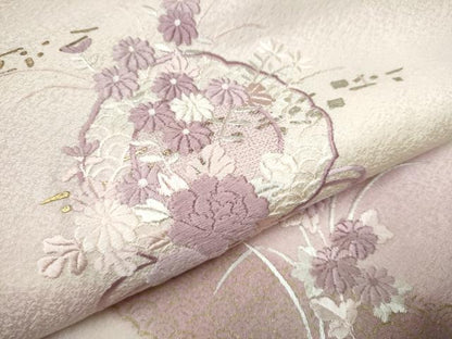平和屋着物●訪問着 総刺繍 鏡裏草花文 暈し染め 金銀彩 正絹 逸品 CAAJ2313hy