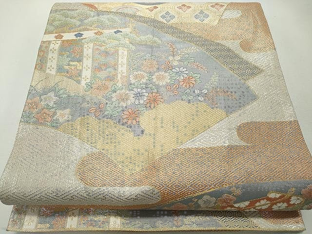 平和屋着物◎佐賀錦 六通柄袋帯 地紙重ね吉祥花文 金銀糸 正絹 逸品 CAAJ4901yk
