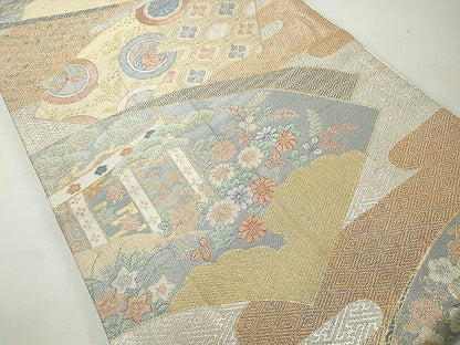 平和屋着物◎佐賀錦 六通柄袋帯 地紙重ね吉祥花文 金銀糸 正絹 逸品 CAAJ4901yk