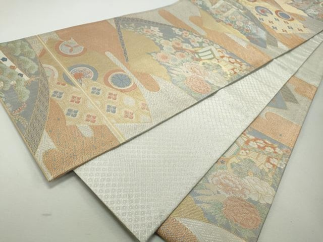 平和屋着物◎佐賀錦 六通柄袋帯 地紙重ね吉祥花文 金銀糸 正絹 逸品 CAAJ4901yk
