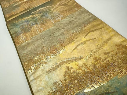 平和屋着物◎六通柄袋帯 遠山樹林文 金銀糸 引箔 鈴乃屋扱い 正絹 逸品 CAAJ4907yk
