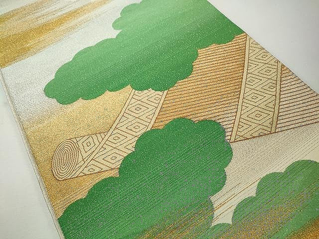 平和屋着物◎綴れ 太鼓柄袋帯 雲取り絵巻文 金銀糸 正絹 逸品 CAAJ4914yk