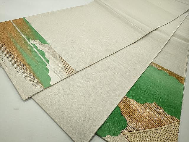 平和屋着物◎綴れ 太鼓柄袋帯 雲取り絵巻文 金銀糸 正絹 逸品 CAAJ4914yk