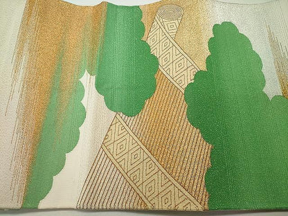 平和屋着物◎綴れ 太鼓柄袋帯 雲取り絵巻文 金銀糸 正絹 逸品 CAAJ4914yk