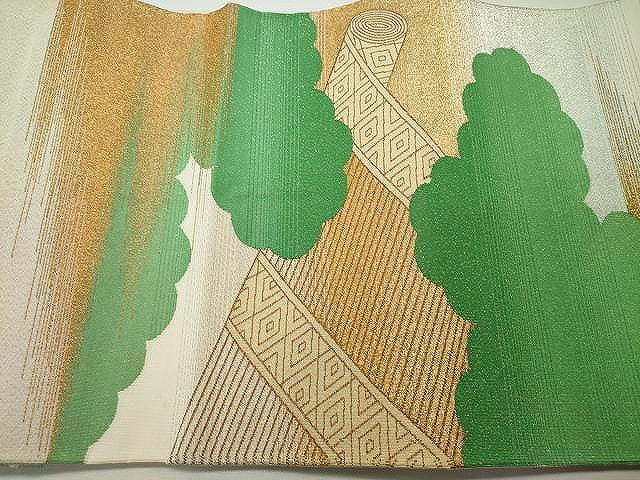 平和屋着物◎綴れ 太鼓柄袋帯 雲取り絵巻文 金銀糸 正絹 逸品 CAAJ4914yk