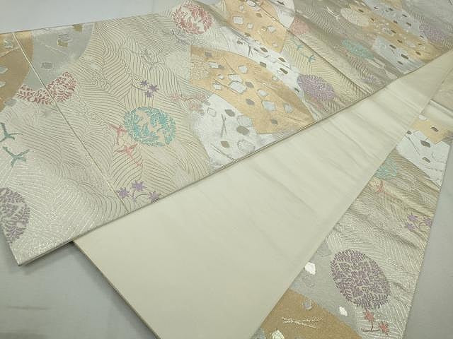 平和屋着物◎六通柄袋帯 地紙重ね立波飛鳥文 金銀糸 正絹 逸品 CAAJ5028yk