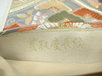 平和屋着物◎六通柄袋帯 唐織 菱取慶長紋 越天楽 金糸 正絹 逸品 CAAJ5044yk