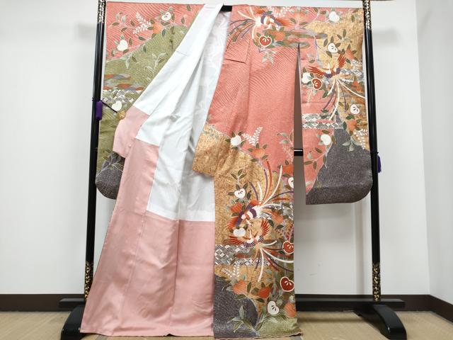平和屋着物●豪華振袖　駒刺繍　鳳凰橘文　金彩　正絹　逸品　CAAJ7217hy